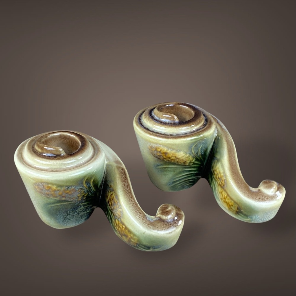 Hull Parchment and Pine Vintage‎ Sculptural Candle Holder Set Early 1950s